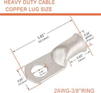 10pcs 2 AWG-3/8(M10) Tinned Copper Ring Terminals Battery Lugs, Heavy Duty Wire Lugs, Battery Cable Connectors