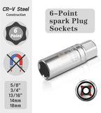 AEROFORCE 14PCS 3/8-Inch Drive Swivel Magnetic Spark Plug Socket Set with 3/8'' Torque Wrench (5-45 Lb.ft/6.8-61.2 Nm), Universal Joint & Extension Bar - Durable CR-V Steel for Easy Spark Plug Removal