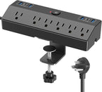Desk Clamp Power Strip with 40W Fast Charging Station, JXGUCAT 10ft Flat Plug Power Strip Surge Protector, 2 USB-C Ports, 6 AC Outlets, Fit 2.48" Tabletop Edge, Home Office Desk Accessories Essentials