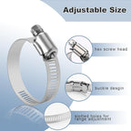 22pcs Premium Stainless Steel Hose Clamp Assortment Kit, Worm Gear Clamps, 1/4"-2" (6-51mm) Small Hose Clamps for Plumbing, Automotive, Industrial, and Home Use