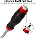 MAXPOWER Strike Cap Go Through Screwdriver Slotted 0.24 x 3.94 Inches, Cr-V Steel Flat-Head with Striking Cap Magnetic Tip, Ergonomic Soft Grip TPR Handle