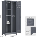 65''H Broom Closet Storage Cabinets, Metal Utility Closet Storage Cabinet, Indoor Cleaning Cabinet with Adjustable Shelves and S-Hooks for Bathroom,Garage