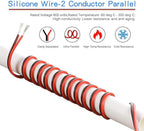 BNTECHGO 18 Gauge Flexible 2 Conductor Parallel Silicone Wire Spool Red Black High Resistant 200 deg C 600V for Single Color LED Strip Extension Cable Cord,Model,100ft Stranded Tinned Copper Wire