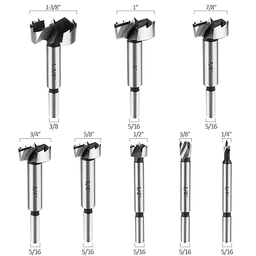 HPHOPE Forstner Bit Set 8Pcs - Forstner Bits for Wood, Wood Drilling with Storage Case