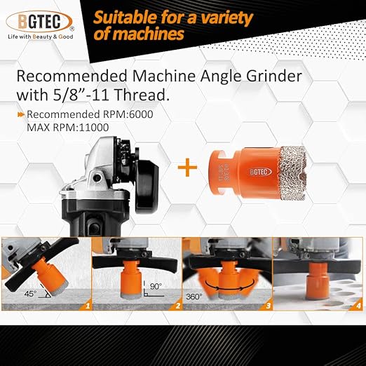 Diamond Core Drill Bits Set,BGTEC 8 Pieces Vacuum Brazed Hole Saw Kit for Porcelain Tile,Ceramic Granite Marble Stone Masonry Brick (25/35/45/50/65/75mm)