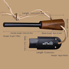 BA-KOR DC53 Steel 38CM (15.2IN) Full Tang 6mm Thick Fixed Knife+Sheath&(5.9IN) Cerium Igniter, Suitable for Outdoor Hunting, Camping, Survival Exploration, EDC