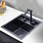 15-inch Hidden RV Kitchen Bar Sink with Folding Faucet, Cover, Drain Pipe and Strainer Full Set, Small Stainless Steel Prep Sink for Workstation, RV, Kitchen and Bar(Black)
