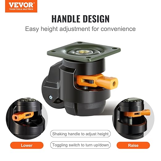 VEVOR Leveling Casters, Set of 4, 2200 lbs Total Load Capacity, 2 inches, Heavy Duty with Upgraded Handle Design, 360 Degree Swivel Caster Wheels, Adjustable Casters with Feet for Workbench, Machine