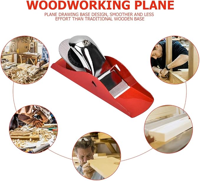 Mini Hand Planer 3-1/2 inch Red Adjustable, used for Wood Craft Processing, Carving and Trimming Projects, Carpenter DIY Model Making (Hand Planer Red)