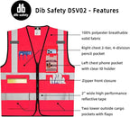 Dib Safety Reflective Vest High Visibility with Pockets and Zipper, Pink L