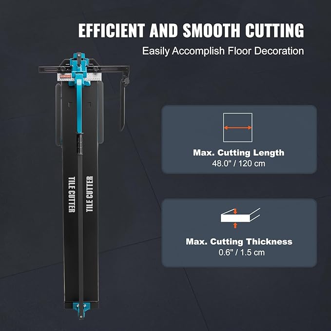 VEVOR Manual Tile Cutter, 48 inch, Porcelain Ceramic Tile Cutter with Tungsten Carbide Cutting Wheel, Infrared Positioning, Anti-Skid Feet, Durable Rails for professional installers or beginners