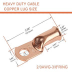 10pcs 2/0 AWG-3/8”(M10) Ring Terminals 00 Gauge Copper Wire Lugs Battery Cable Ends Heavy Duty Battery Cable Terminal Connectors