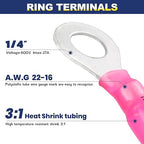haisstronica 200pcs1/4 Red Marine Grade Heat Shrink Ring Connectors,22-16 Gauge Tinned Red Copper 0.7mm Ring Terminals Connectors,Brazed-Seam Insulated Electrical Crimp Wire Terminals