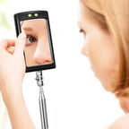 3 Pieces Telescoping Inspection Mirror Inspection Tool for Check the Condition of Vehicle, Observe the Eyelashes, Mouth and Other Small Parts(Rectangle with Light,7.9 x 2.5 x 1.2 Inch)
