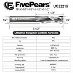 FivePears Up Cut Spiral Router Bit for CNC, 1/2 inch Cutting Diameter and 1-1/2 inch Cutting Length 1/2 inch Shank Carbide End Mill Router Bit for Wood Carving Engraving Grinding Grooving