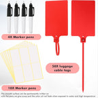 Pajean Waterproof Plastic Tags with Marker Pens and Sticker Labels, Self Locking Bag Writable Tags with Wire Cable Ties for Luggage(Red,50 Pieces)