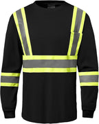 Hi Vis Safety Long Sleeve Shirts，High Visibility Class 3 T Shirts with Reflective Strips and Pocket, Quick Dry Mesh Construction Work Shirt for Men/Women (Black,5XL)