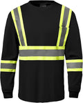 Hi Vis Safety Long Sleeve Shirts，High Visibility Class 3 T Shirts with Reflective Strips and Pocket, Quick Dry Mesh Construction Work Shirt for Men/Women (Black,3XL)