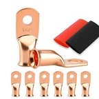 Battery Cable Ends, 8PCS 2 Gauge Wire Connectors 1/4 Copper Wire Lugs, Bare Copper Eyelets with Heat Shrink Tubing