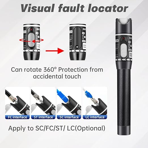 Moocci Visual Fault Locator - VFL Fiber Optic Cable Tester Meter Kit with FC Male to LC Female Adapter - Fiber Optic Tools Tester Detector for LC/FC/SC/ST, Network Cable Test - White