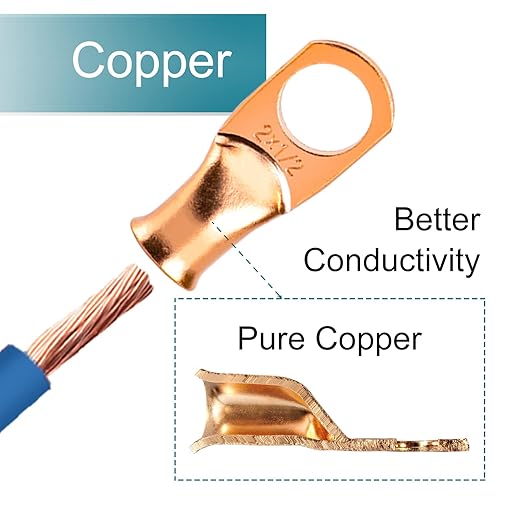 Battery Cable Ends, 8PCS Battery Cable Ends, 2/0 Gauge Wire Connectors 1/4 Copper Wire Lugs, Bare Copper Eyelets with Heat Shrink Tubing