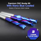 O-Flute Spiral Router Bit Set, 1/4 Inch Shank, Nano-Coated Solid Carbide CNC Router Bits for Aluminum, Plastic, Acrylic, Metal, Wood, MDF (2pcs 1/8"+1pcs 1/4")