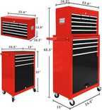 Kirmoasl 13-Drawer Rolling Tool Chest,Large Tool Chest with Wheels,2 in 1 Detachable Tool Chests,Portable Tool Storage,Locking Mechanic Tool Box for Warehouse,Garage (Red&Black)