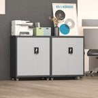 Metal Garage Storage Cabinet with Wheels,31.89" H Steel Lockable Cabinet with 2 Doors and 1 Adjustable Shelf, Small Rolling Cabinets for Home Office, Garage, BlackGrey