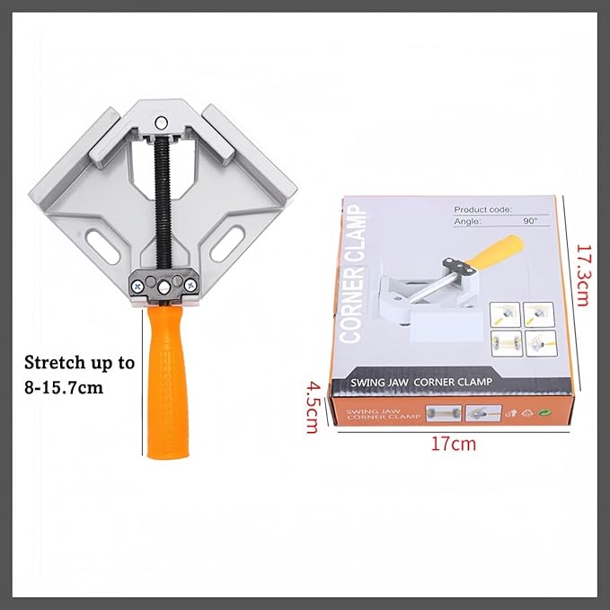 Durable Sturdy Right Angle Clamp 90°, Multi Function Right Angle Clamp with Skid Handle for Woodworking, Aluminum Alloy Adjustable Swing Jaw, Tools for Assembly Alignment Welding Picture (1, A.)