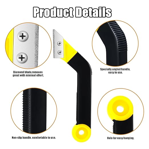 Blulu 11 Pcs Grout Float Sets Include 9.5 x 4 Inch Molded Rubber Grout Float, 6 Sponge, Angled Tile Saw with 3 Blades Replacement, Removal Tool for Masonry Stucco Drywall Concrete(Yellow)