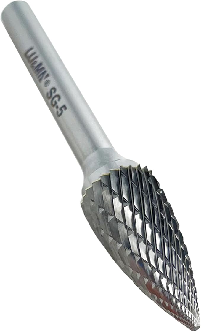 LU&MN SG-5 Double Cut Tree Shape Tungsten Carbide Rotary Burr with 1/4" Shank for Die Grinder and Drill,3PCS