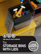 WYT 7 Quart Storage Bins with Lids and Latch, 6-Pack Stackable Plastic Organizing Box with Buckle and Handle, Durable Nestable Totes Containers (Black/Grey)
