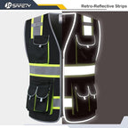 JKSafety 10 Pockets Hi-Vis Neon Color Frontal Zipper Mesh Safety Vest for Men Women Safety Utility for works Comply to ANSI/ISEA Standards (86-Black M)