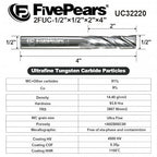 FivePears Up Cut Spiral Router Bit for CNC, 1/2 inch Cutting Diameter and 2 inch Cutting Length 1/2 inch Shank Carbide End Mill Router Bit for Wood Carving Engraving Grinding Grooving