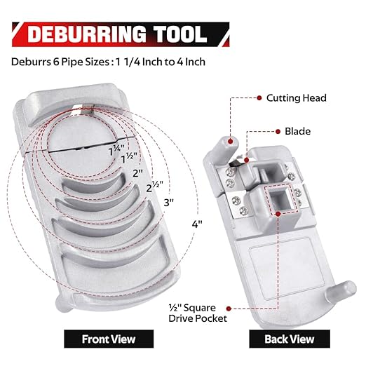 BARTOO Deburring Tool for Plastic Pipe, Professional PVC Pipe Reamer for 6 Pipes Size from 1-1/4 to 4-Inch, Pipe Reamer Deburring Tool Smooth Chamfer, PVC Chamfer Tool