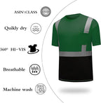 High Visibility Shirts Quick Dry Safety T Shirts with Reflective Strips and Pocket Short Sleeve Mesh Hi Vis Construction Work Class 2 Shirt for Men/Women Black Bottom Green,Medium
