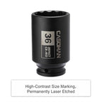 CASOMAN 1/2" Drive x 36 mm Deep 12 PT Impact Socket, CR-MO, 1/2-inch Drive 12 Point Axle Nut Socket for Easy Removal of Axle Shaft Nuts (36MM)