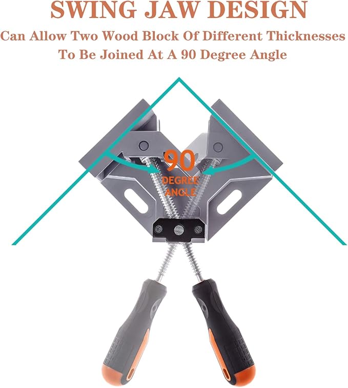 4pcs Corner Clamp - Right Angle 90 Degree Wood Clamps For Woodworking, With Adjustable Swing Jaw Aluminum Alloy Frame, For Welding, DIY Woodworking