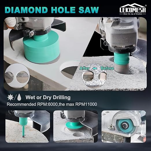 Tile Hole Saw Kit for Porcelain Tile-(6/6/8/20/35/50/75/100/125mm+Finger Bit+Chamfer Bit+Adapter+Tile Blade) Diamond Tile Drill Bits Precision Cutting for Ceramic Marble,5/8"-11 Thread