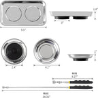 3 Pieces Magnetic Trays with 8LBs Telescoping Magnetic Pick-up Tool Set, 9.5" Rectangle, 2 Pieces 4" Stainless Steel Magnet Parts Tray for Screws, Sockets, Bolts, Mechanic's