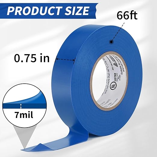 Avery Dennison Electrical Tape, 10 Rolls General Use PVC Electric Tape, UL/CSA Listed ¾ in x 66 ft Insulating Vinyl Tape for Electrical, Repairs, Automotive and Equipment, EE-100, Blue,