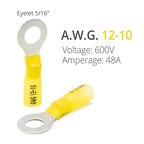 Wirefy 90 PCS Heat Shrink Ring Terminals 5/16" - a Resistant Ring Connectors - Eyelet Wire Connectors - Yellow 10-12 AWG