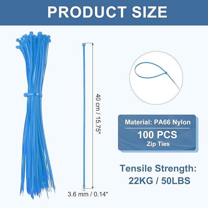 PATIKIL Cable Zip Ties 8 Inch, 100 Pcs Self-Locking Nylon Wire Tie Wraps Heavy Duty Cord Management with 50 lbs Tensile Strength for Indoor and Outdoor, Blue (0.1"W)