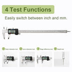 Digital Caliper 0-12" Measuring Tool with Metal Ruler, Micrometer Caliper with Auto-Off Feature, Interchangeable Between inches and millimeters for DIY/Household and 3D Printing, Black