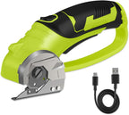 Cordless Electric Scissors, 4V Box Cutter & Cardboard Cutter with Upgrade Blade, LED Light, Safety Lock - Rechargeable Rotary Cutter for Fabric, Leather, Plastic, Crafting, Sewing, Industrial (Green)