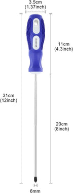 Slotted and Phillips Screwdriver PH2 8" Long Cross-head & Flat Blade, 2 Packs Magnetic Screwdriver with Rubber Handle, With Magnetizer/Demagnetizer Tool