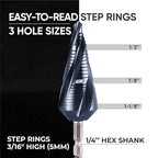toolant Four Spiral Flute Cobalt Step Drill Bit(Pro), 1/4"-1-1/8" Impact Ready Unibit Step Drill Bit, 1/4" Hex Shank Step Bit for Metal, Stainless Steel, Aluminum, Plastic