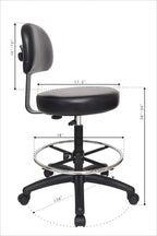 Chair Master Round Vinyl Chair/Stool-Black-for Garage, Counters, Shop, Kitchen, Computer Desks, Drafting Tables. EASY to CLEAN! (Soft Non-Marking Casters, Tall Bench/Drafting 24"-34")