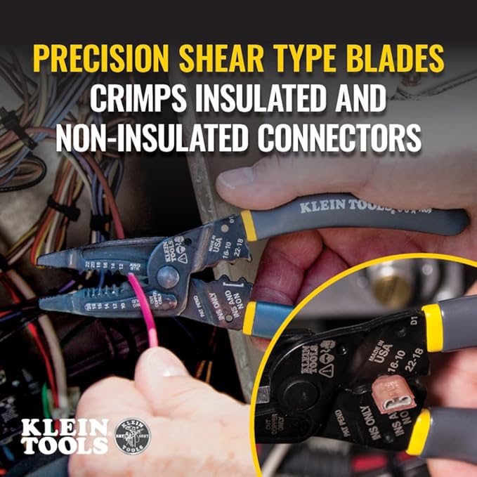 Klein Tools 1009 Multi Tool, Wire Stripper / Crimper / Wire Cutter, Made in USA, Long-Nose Multi-Purpose Electrician Tool
