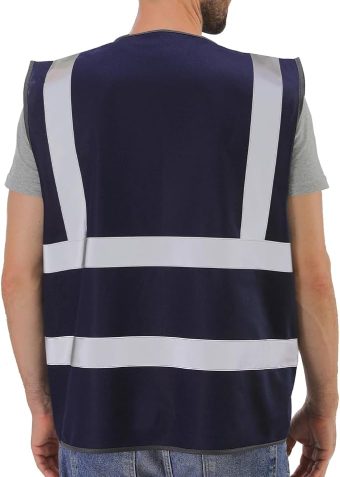 Dib Safety Reflective Vest High Visibility with Pockets and Zipper, Navy 3XL